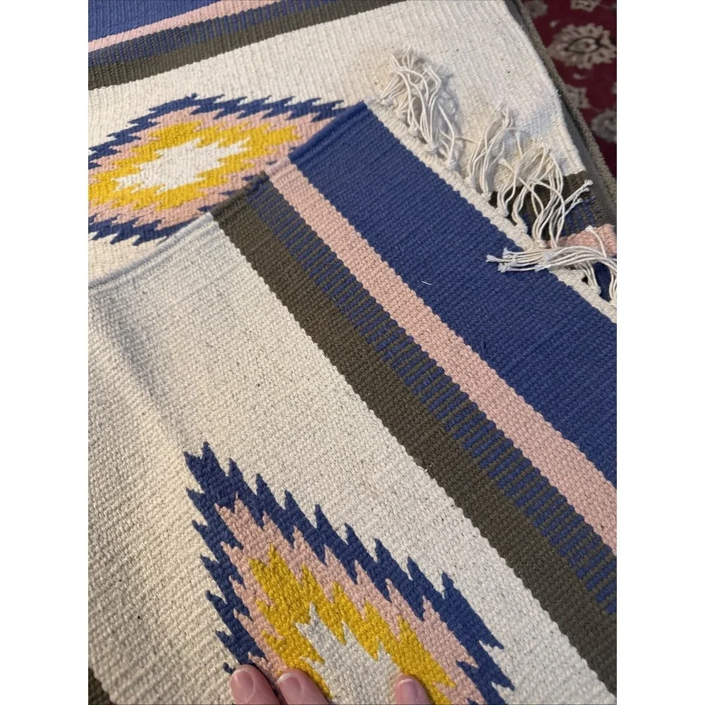 Vintage Handwoven Twill Woven Textile Rug Southwestern Style 33